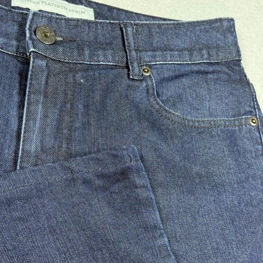 Chicos Platinum Denim Dark Wash Straight Leg Jeans Womens Size 1 Short Blue